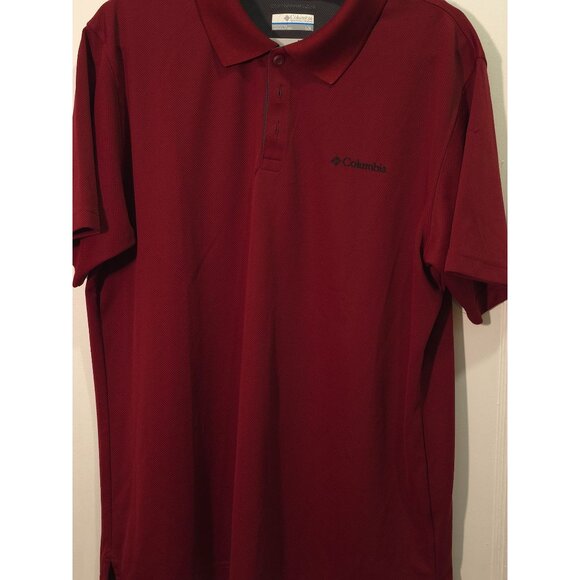 Columbia Sportswear Men's Polo Shirt L/G Red Polyester Short Sleeve Burgundy - Picture 2 of 6